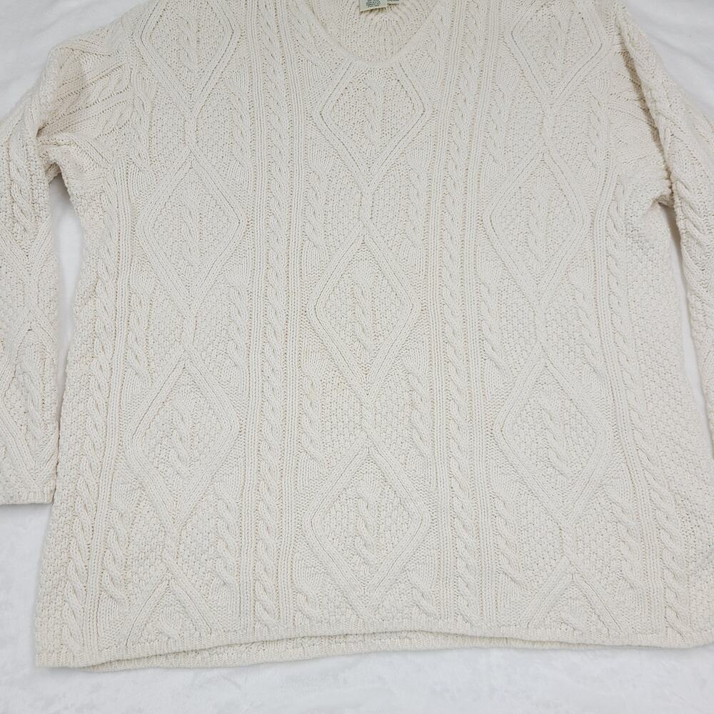 Eddie Bauer Cableknit Sweater V-Neck Cream Plus Fisherman Aran Style XXL - Picture 7 of 10